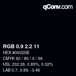 Code couleur: RGB 0.9 2.2 11 | qconv.com
