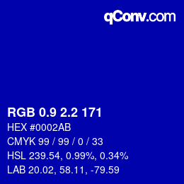 カラーコード: RGB 0.9 2.2 171 | qconv.com