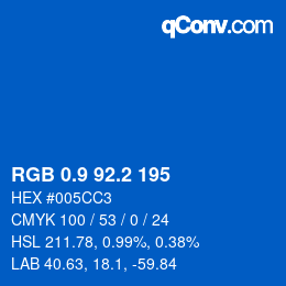 カラーコード: RGB 0.9 92.2 195 | qconv.com