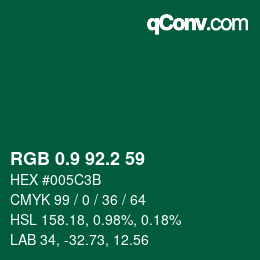 カラーコード: RGB 0.9 92.2 59 | qconv.com