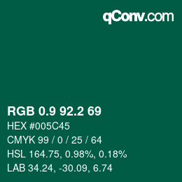 カラーコード: RGB 0.9 92.2 69 | qconv.com
