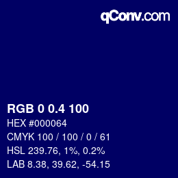カラーコード: RGB 0 0.4 100 | qconv.com