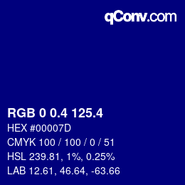 カラーコード: RGB 0 0.4 125.4 | qconv.com