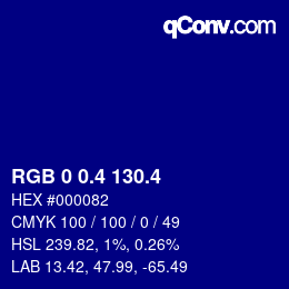 カラーコード: RGB 0 0.4 130.4 | qconv.com