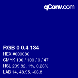 カラーコード: RGB 0 0.4 134 | qconv.com