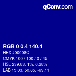 カラーコード: RGB 0 0.4 140.4 | qconv.com