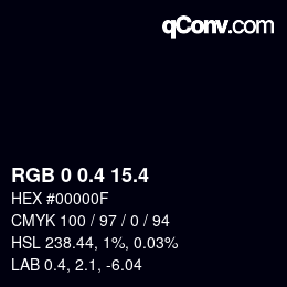 カラーコード: RGB 0 0.4 15.4 | qconv.com