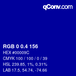 カラーコード: RGB 0 0.4 156 | qconv.com