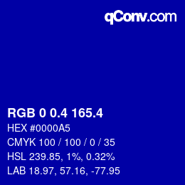カラーコード: RGB 0 0.4 165.4 | qconv.com