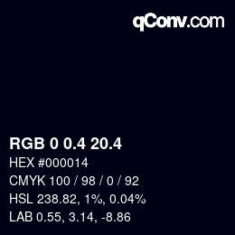 カラーコード: RGB 0 0.4 20.4 | qconv.com