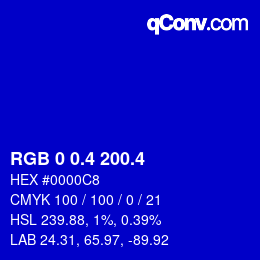 カラーコード: RGB 0 0.4 200.4 | qconv.com