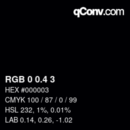 カラーコード: RGB 0 0.4 3 | qconv.com