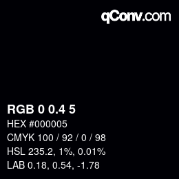カラーコード: RGB 0 0.4 5 | qconv.com