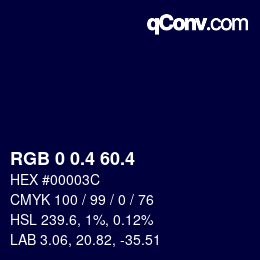 カラーコード: RGB 0 0.4 60.4 | qconv.com