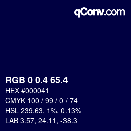 カラーコード: RGB 0 0.4 65.4 | qconv.com