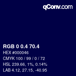 カラーコード: RGB 0 0.4 70.4 | qconv.com