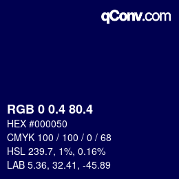 カラーコード: RGB 0 0.4 80.4 | qconv.com