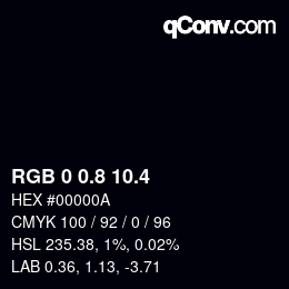 カラーコード: RGB 0 0.8 10.4 | qconv.com