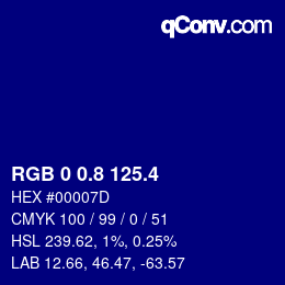 カラーコード: RGB 0 0.8 125.4 | qconv.com