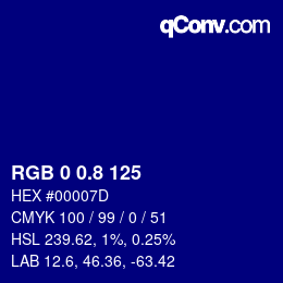 カラーコード: RGB 0 0.8 125 | qconv.com