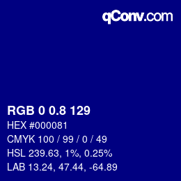 カラーコード: RGB 0 0.8 129 | qconv.com