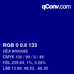 カラーコード: RGB 0 0.8 133 | qconv.com