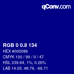 カラーコード: RGB 0 0.8 134 | qconv.com