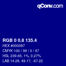 カラーコード: RGB 0 0.8 135.4 | qconv.com