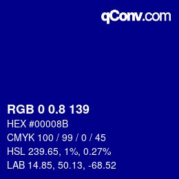 カラーコード: RGB 0 0.8 139 | qconv.com