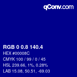カラーコード: RGB 0 0.8 140.4 | qconv.com