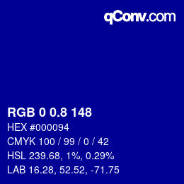 カラーコード: RGB 0 0.8 148 | qconv.com