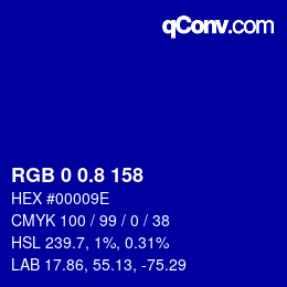 カラーコード: RGB 0 0.8 158 | qconv.com