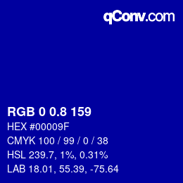 カラーコード: RGB 0 0.8 159 | qconv.com