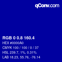 カラーコード: RGB 0 0.8 160.4 | qconv.com