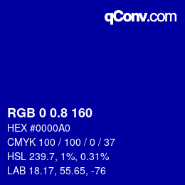 カラーコード: RGB 0 0.8 160 | qconv.com