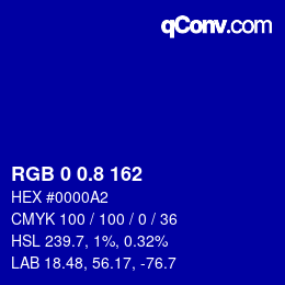 カラーコード: RGB 0 0.8 162 | qconv.com