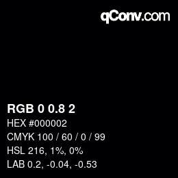 Color code: RGB 0 0.8 2 | qconv.com