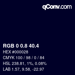 カラーコード: RGB 0 0.8 40.4 | qconv.com