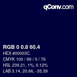 カラーコード: RGB 0 0.8 60.4 | qconv.com