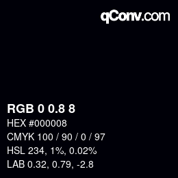 Farbcode: RGB 0 0.8 8 | qconv.com