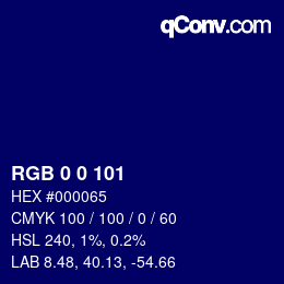颜色代码: RGB 0 0 101 | qconv.com
