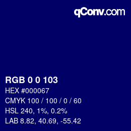 颜色代码: RGB 0 0 103 | qconv.com