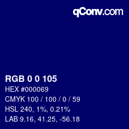 カラーコード: RGBA 0 0 105 1 | qconv.com