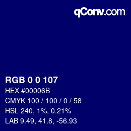 颜色代码: RGB 0 0 107 | qconv.com