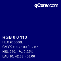 颜色代码: RGB 0 0 110 | qconv.com