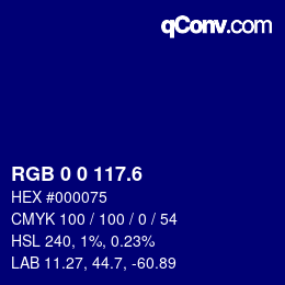 カラーコード: RGB 0 0 117.6 | qconv.com