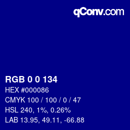颜色代码: RGB 0 0 134 | qconv.com