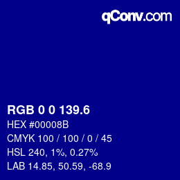 カラーコード: RGB 0 0 139.6 | qconv.com