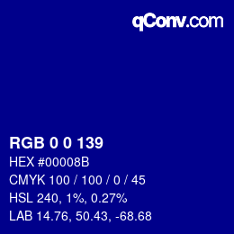 颜色代码: RGB 0 0 139 | qconv.com