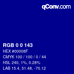 カラーコード: RGB 0 0 143 | qconv.com